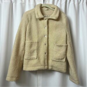 Light Cream Faux Fur Sherpa Fleece Jacket Warm Winter Teddy Coat Size Large